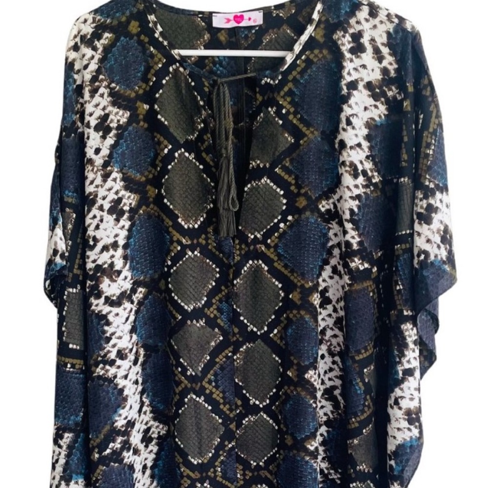 Relaxed Blue and Tan Boxy Tunic